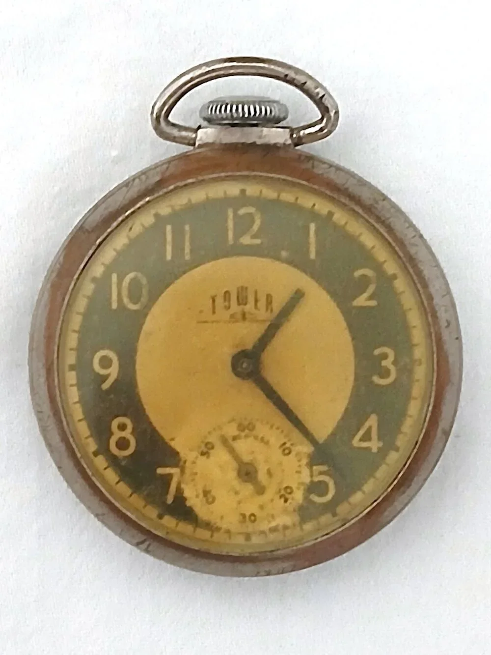 Vintage TOWER Sears Mechanical Pocket Watch Small Seconds Runs Needs Service